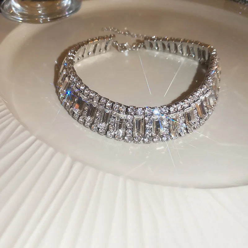 Collier Ras Du Cou Vintage Femme Diamants Fantaisie Argenté