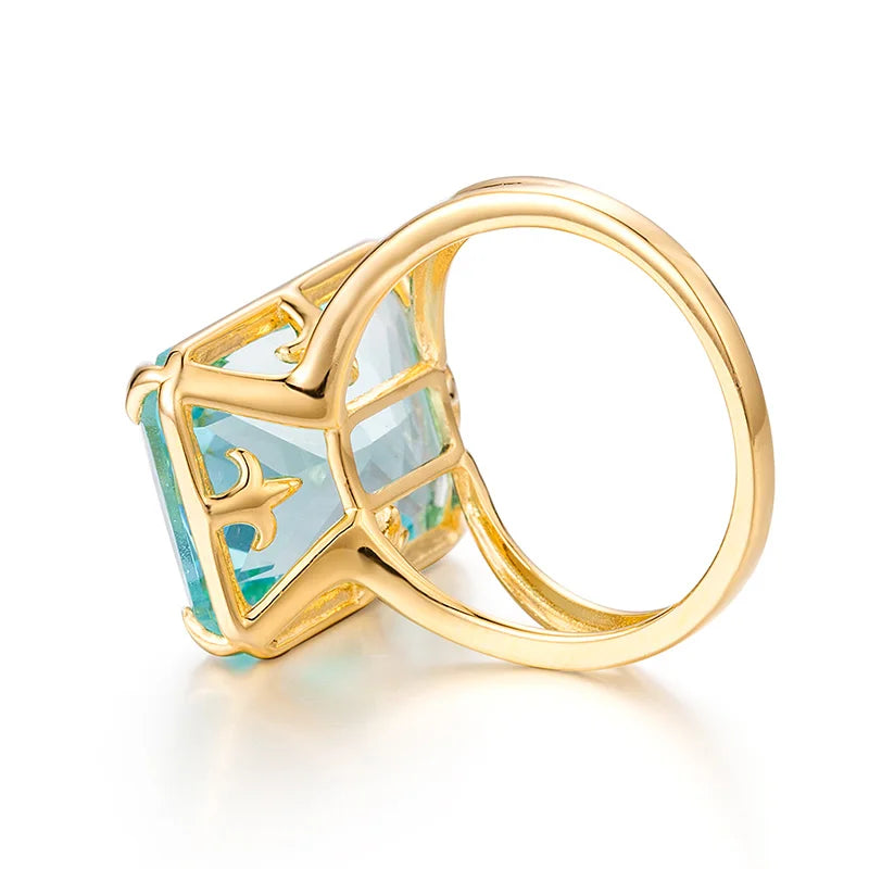 Bague En Or 14k Jaune Avec Aigue-marine Naturelle Bleue 7x5mm - Taille 8.5, Largeur 8.5mm