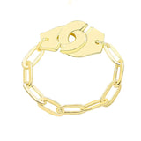Bague menotte en acier inoxydable couleur dorée avec un anneau en chaîne.