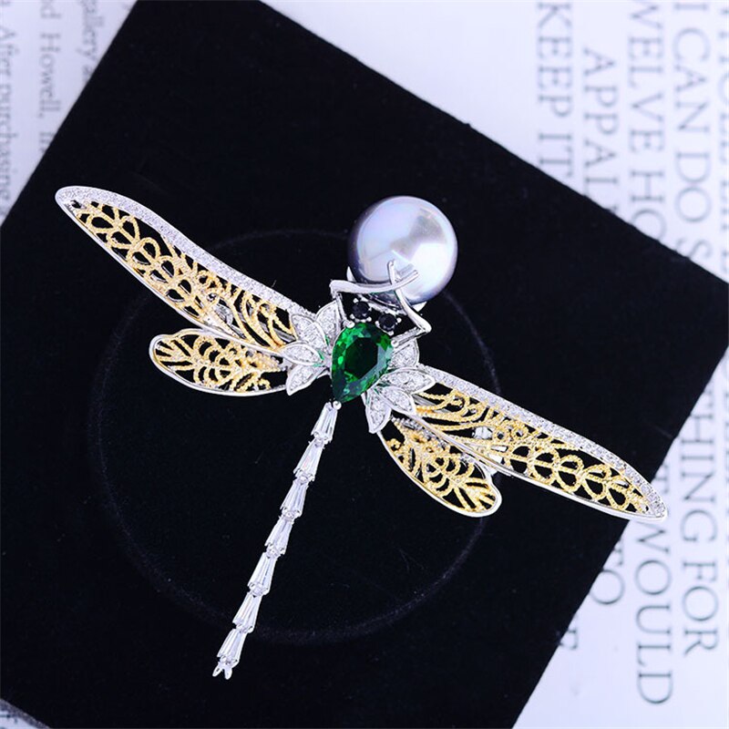 Broche Libellule Pour Femmes - Alliage, Perles Et Strass, Accessoire De Vêtement Ou Bouquet De Mariée