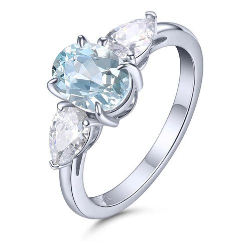 Aigue marine bague en argent 925 avec une pierre aigue marine et des zircons.
