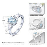 Aigue marine bague en argent sterling avec les informations concernant ses matériaux et sa taille.
