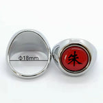 Bagues Akatsuki de couleur argent, vues de face et de dos avec son diamètre de 18 mm.