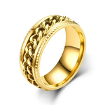 Bague anti stress homme dorée avec chaîne tournante.