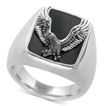 Bague en argent homme 925 avec pierre centrale noire et motif aigle.