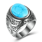 Bague avec pierre naturelle turquoise ovale faite en acier inoxydable 316 L.