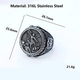 Bague chevalière en acier et titane avec ses dimensions et son poids.