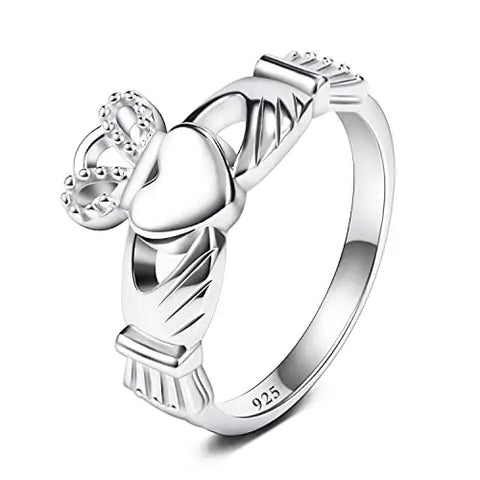 Bague claddagh en argent sterling 925 avec un coeur portant une couronne.