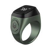Bague connecté pour homme et femme avec un anneau vert en métal.