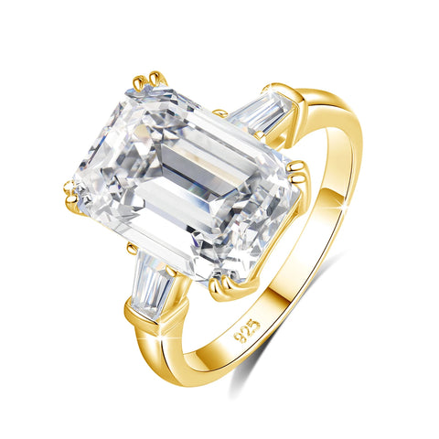 Bague de luxe en argent 925 avec un moissanite carré et un anneau couleur doré.