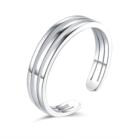 Bague de pied en argent sterling 925 avec 3 anneaux côtes à côtes.