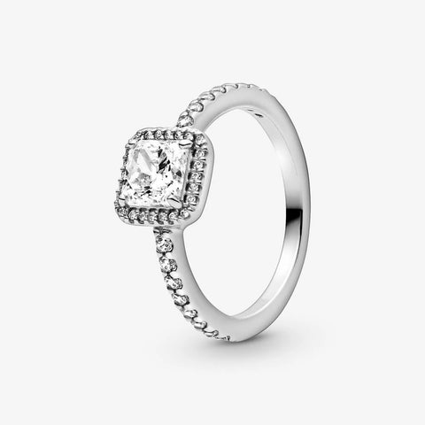 bague diamant en argent sterling 925 avec pierre centrale carrée et de petites pierres.