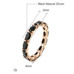 Bague diamant noir en cuivre avec un anneau serti de zircones ovales noirs, avec ses dimensions.