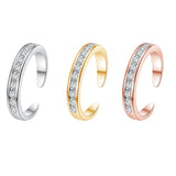 3 bagues d'orteil en alliage de zinc, une argentée, une dorée et une rose gold.