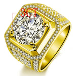 Bague en or homme, en véritable or jaune avec une grande pierre de moissanite de 3 carat.