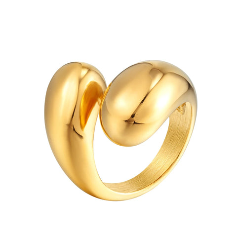 Bague goutte d'eau en acier inoxydable de couleur dorée.