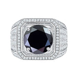Bague homme argent luxe avec une pierre ronde noire.