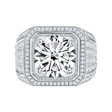 Bague homme argent luxe carrée avec une moissanite blanche.