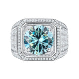 Bague homme argent luxe 925 avec pierre ronde bleu claire.