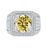 Bague homme argent luxe sterling 925 avec une pierre jaune.