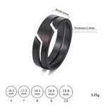 Bague inox couleur noire en acier inoxydable avec ses dimensions.