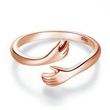 Bague main en argent sterling à taille ajustable couleur rose gold.
