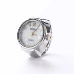 Bague montre couleur argentée en alliage, avec une mini montre à mouvement quartz.