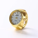 Bague montre en alliage de couleur dorée avec un bracelet extebsible et une mini montre à quartz.