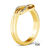 Bague or moderne en or jaune 10K avec un noeud pavé de pierres.