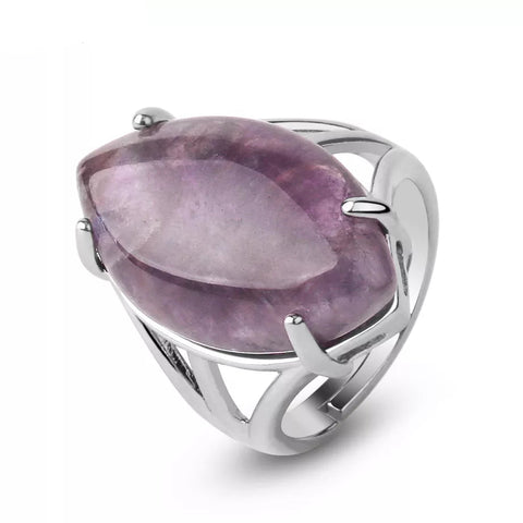 Bague pierre naturelle en cuivre avec une pierre améthyste ovale.