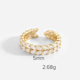 Bague réglable femme en acier inoxydable doré avec un anneau en feuilles avec des cristaux.