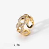 Bague réglable femme en acier doré avec un anneau en forme de chaîne.
