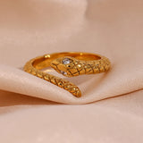 Bague serpent or en acier inoxydable plaqué or jaune 18 carats.