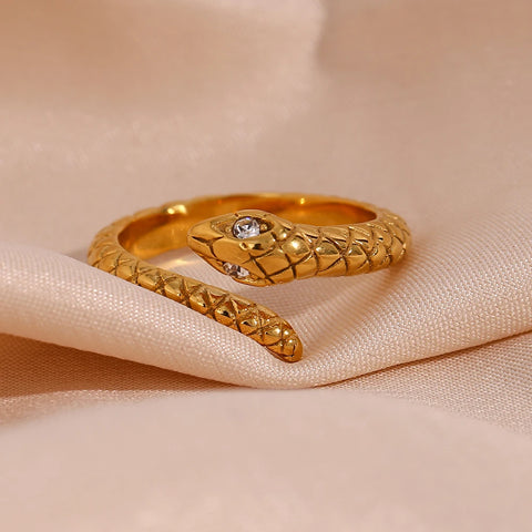 Bague serpent or en acier inoxydable plaqué or jaune 18 carats.