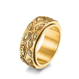 Bague vintage dorée en acier inoxydable avec des motifs d'oeil sur tout l'anneau.