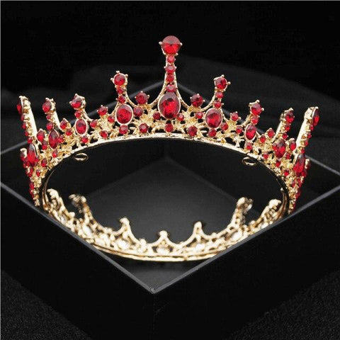Couronne Rouge Strass Pour Femme - Diadème Métal Élastique, Gemmes En Cœur, Bandeau Princesse (13x4.5 Cm)