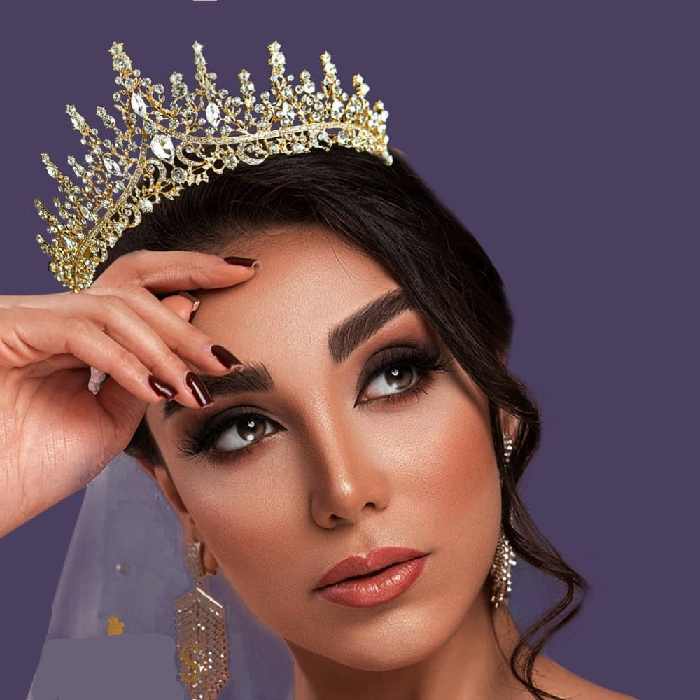 Tiare Cristal Cérémonie Couronne De Mariée Strass Cristal - Diadème  Princesse - Pour Mariage, Fête, Scène - Coloris Argenté - 15x6 Cm Diadème  Princesse Strass, image size:1000x1000